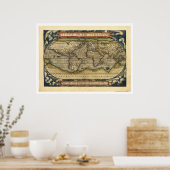 Wereldkaart van Ortelius 1570 Poster (Keuken)