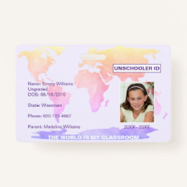 Wereldkaart van Unschooler Student ID Badge