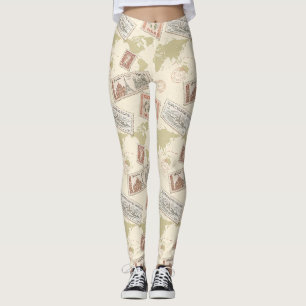 Wereldkaart van vintage-postzegels Reis (1) Leggings