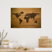 Wereldkaart van Woodgrain Textured Poster (Keuken)