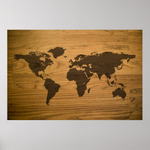 Wereldkaart van Woodgrain Textured Poster