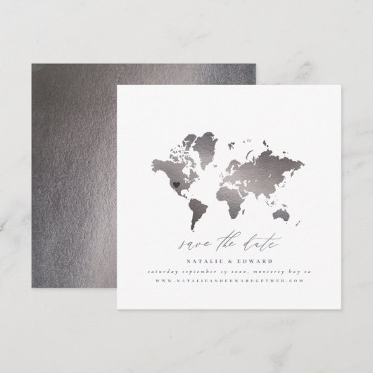 Wereldkaart van zilveren waterverf aankondiging (Voorkant / Achterkant)