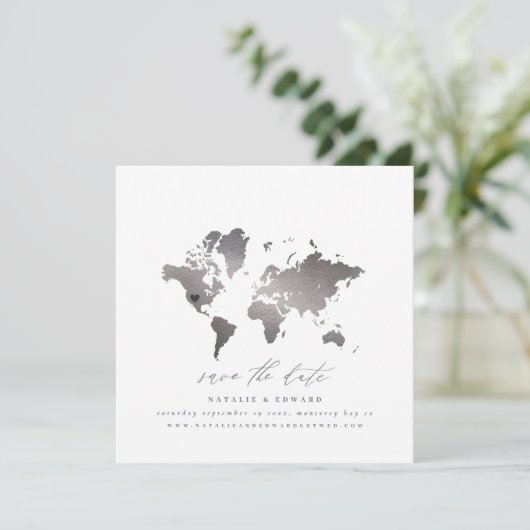 Wereldkaart van zilveren waterverf aankondiging (Staand voorkant)