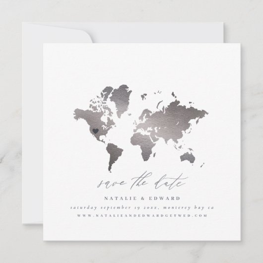 Wereldkaart van zilveren waterverf aankondiging (Voorkant)