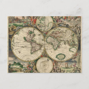 Wereldkaart vanaf 1689 briefkaart