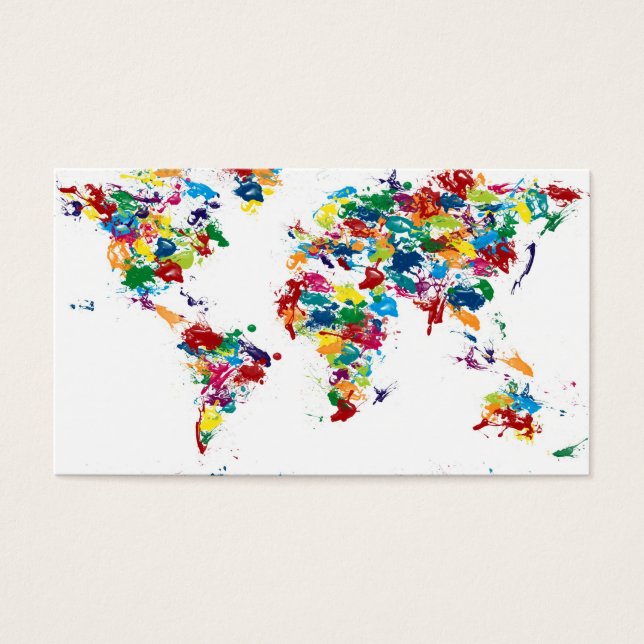 Wereldkaart verfdruppels visitekaartjes (Voorkant)