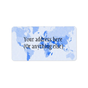 wereldkaart Verpletterd Bleek blauw Etiket
