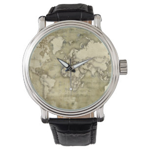 Wereldkaart verwerkt papier horloge