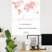 Wereldkaart Verwisselbare hartpost voor bruiloft Poster (Thuiskantoor)