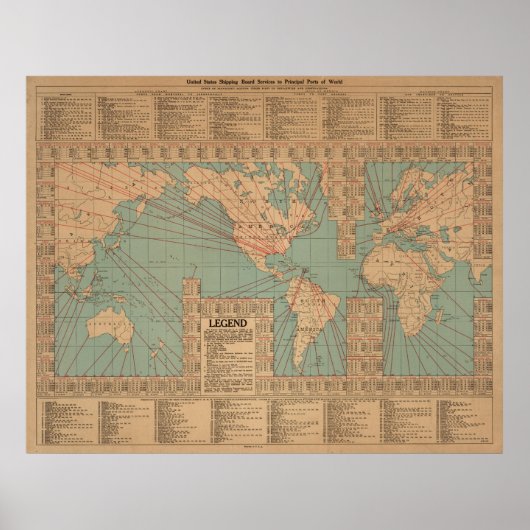 Wereldkaart Verzendroutes en -snelheden -1923 Poster (Voorkant)