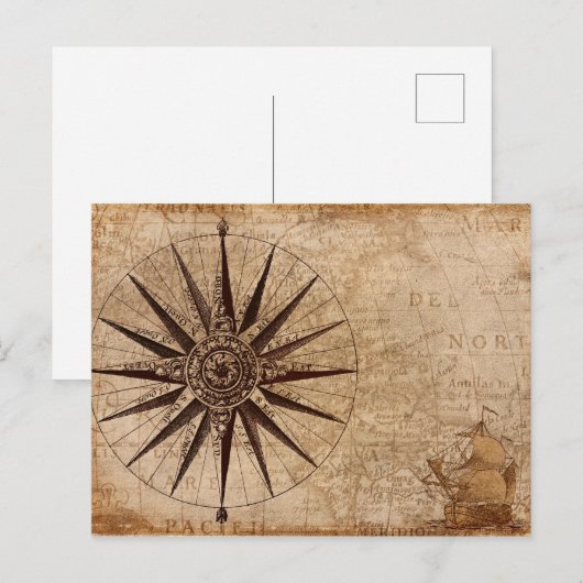 Wereldkaart Verzendtijd compass Sailing Ship Disco Briefkaart (Voorkant / Achterkant)