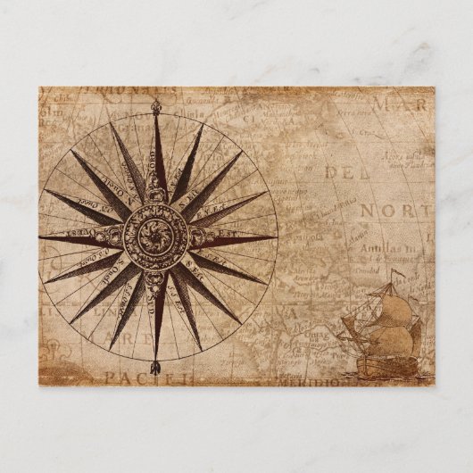 Wereldkaart Verzendtijd compass Sailing Ship Disco Briefkaart (Voorkant)