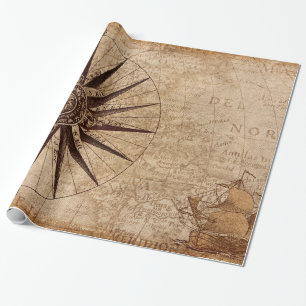 Wereldkaart Verzendtijd compass Sailing Ship Disco Cadeaupapier