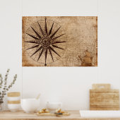 Wereldkaart Verzendtijd compass Sailing Ship Disco Poster (Keuken)