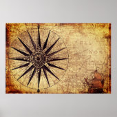 Wereldkaart Verzendtijd compass Sailing Ship Disco Poster (Voorkant)