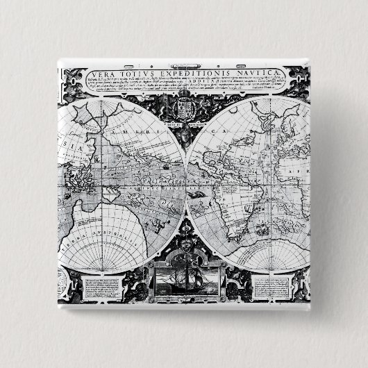 Wereldkaart Vierkante Button 5,1 Cm (Voorkant)