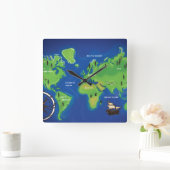 Wereldkaart Vierkante Klok (Huis)