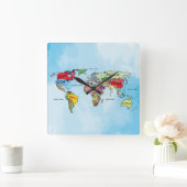 Wereldkaart Vierkante Klok (Huis)