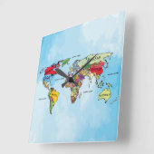 Wereldkaart Vierkante Klok (Hoek)