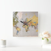 wereldkaart vierkante klok (Huis)