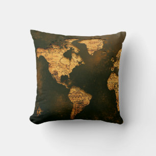 Wereldkaart Vintage Antieke Cartografie Kunst Kussen