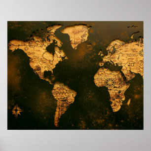 Wereldkaart Vintage Antieke Cartografie Kunst Poster