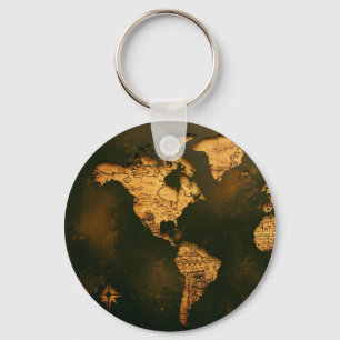 Wereldkaart Vintage Antieke Cartografie Kunst Sleutelhanger