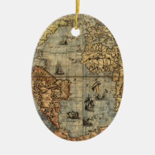 Wereldkaart Vintage Historische Atlas Keramisch Ornament
