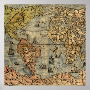 Wereldkaart Vintage Historische Atlas Poster