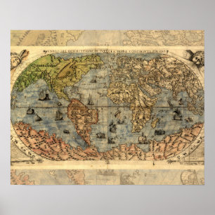 Wereldkaart Vintage Historische Atlas Poster