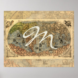 Wereldkaart Vintage Historische Atlas Poster