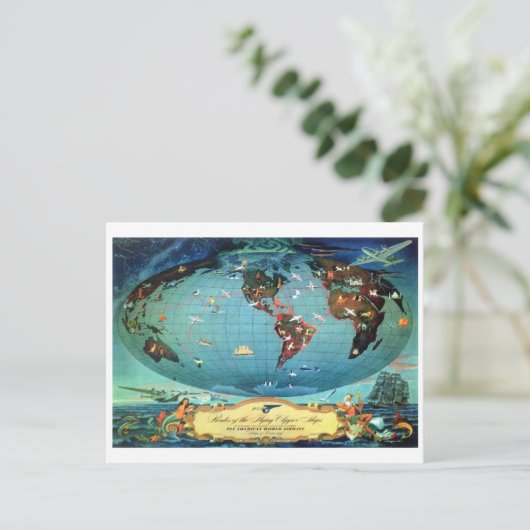  Wereldkaart vliegroute Briefkaart (Staand voorkant)