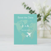 Wereldkaart vliegtuig behalve datum briefkaart (Staand voorkant)