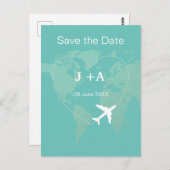 Wereldkaart vliegtuig behalve datum briefkaart (Voorkant / Achterkant)