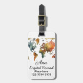 Wereldkaart Voeg jouw naam tekst Plaats Stadstelef Bagagelabel (Voorkant verticaal)