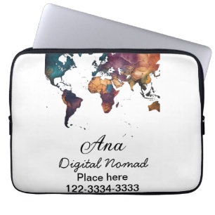 Wereldkaart Voeg jouw naam tekst Plaats Stadstelef Laptop Sleeve