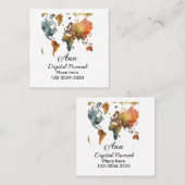 Wereldkaart Voeg jouw naam tekst Plaats Stadstelef Vierkante Visitekaartje (Voorkant / Achterkant)