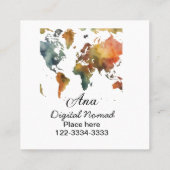 Wereldkaart Voeg jouw naam tekst Plaats Stadstelef Vierkante Visitekaartje (Achterkant)