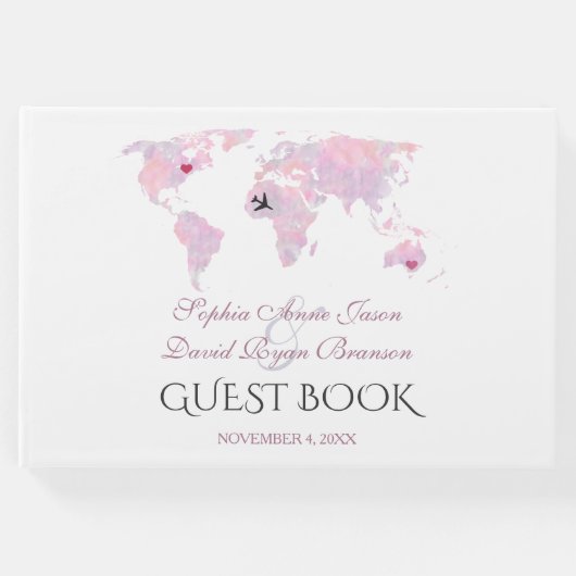 Wereldkaart voor aangepaste Waterverf bestemming Gastenboek (Voorkant)