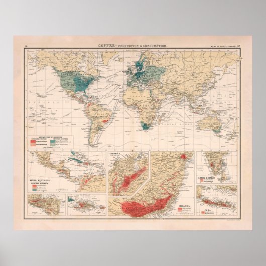 Wereldkaart voor de oude koffieteelt en -consumpti poster (Voorkant)