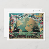  wereldkaart voor het vervoer per spoor en zee en briefkaart (Voorkant / Achterkant)