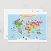 Wereldkaart voor kinderen - Cute en Fun Briefkaart (Voorkant / Achterkant)
