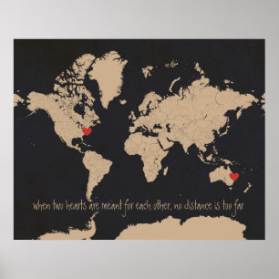 Wereldkaart voor Liefde & Afstand Poster