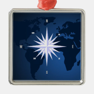 Wereldkaart voor reizen, kompas Roos Metalen Ornament