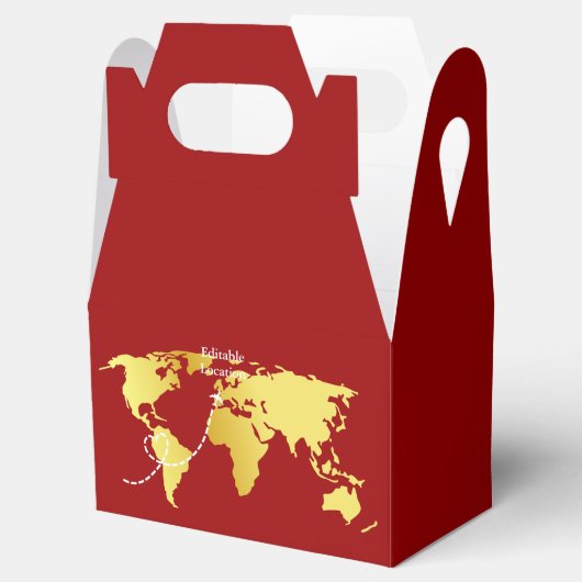 Wereldkaart voor rood en goud bestemming chinese b bedankdoosjes (Geopend)