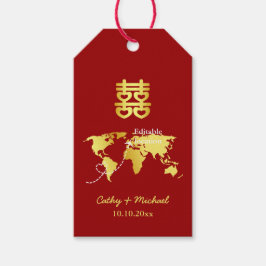 Wereldkaart voor rood en goud bestemming chinese b cadeaulabel