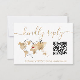 Wereldkaart voor weddenschappen met bestemming QR- RSVP Kaartje