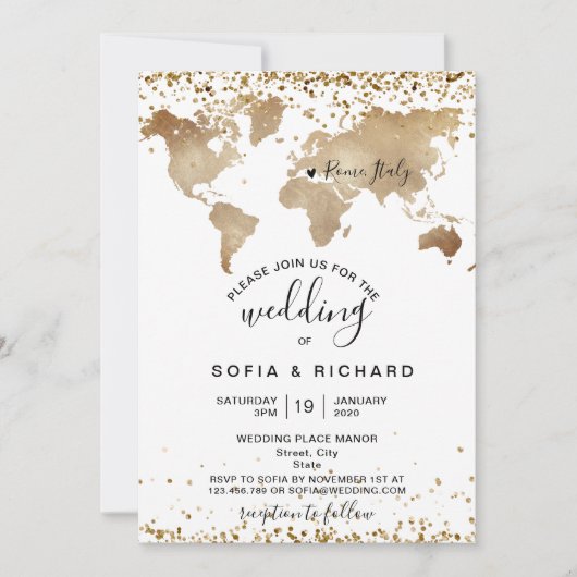 Wereldkaart voor weduwschapsbestemming Gold Heart Kaart (Voorkant)