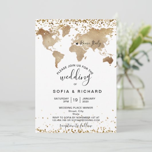 Wereldkaart voor weduwschapsbestemming Gold Heart Kaart (Staand voorkant)