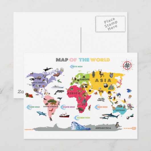 Wereldkaart voor Wit en Helder Kind - Briefkaart (Voorkant / Achterkant)